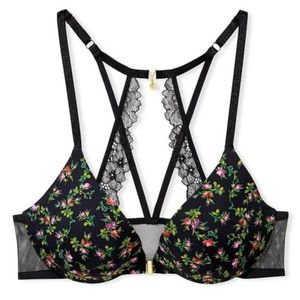 Victoria's Secret Very Sexy Black Floral Push-Up Plunge Bra 34D